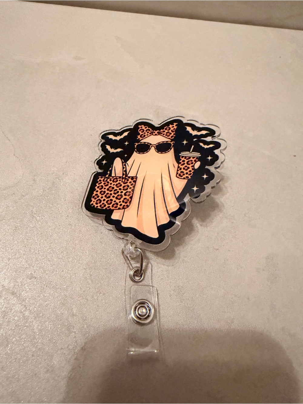 Halloween Leooard Ghost Retractable Badge Reel Acrylic Nurse ID Holder Clip